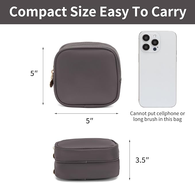 Small Makeup Pouch, Double Zipper Cosmetic Bag, Travel Makeup Bag, Cute Makeup Bag for Purse, Mini Toiletry Bag (Dark Grey)