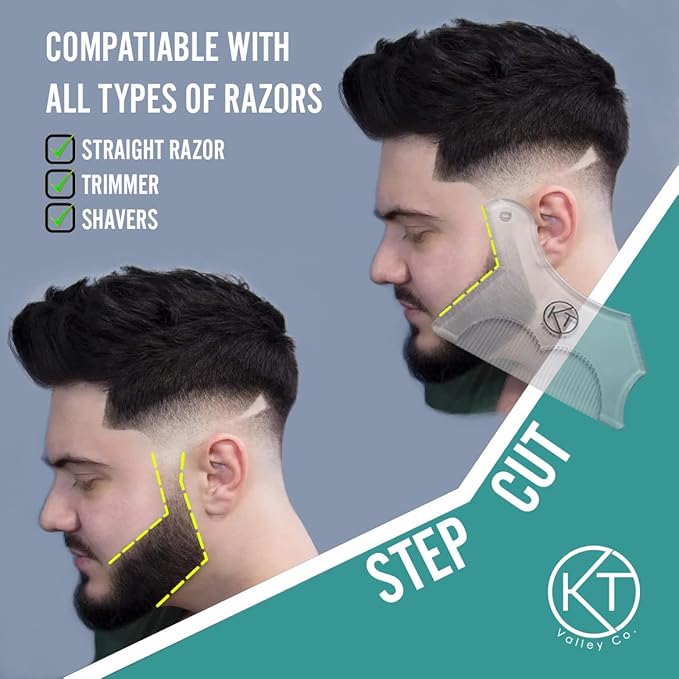 Men’s Beard Shaping Tool Transparent Design for Men's Jaw Cheek Neck Line Symmetric Curve, Professional Beard Guide Styling Comb Works w/All Types of Razors and Beard Trimmers