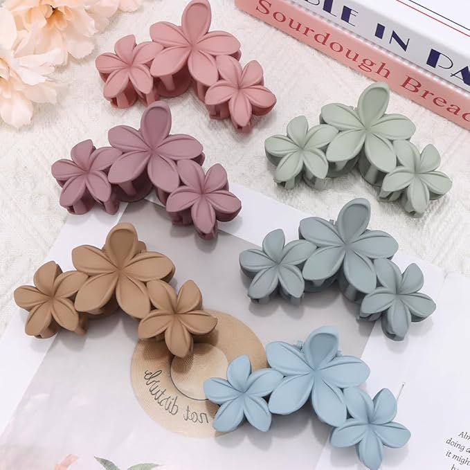 Ahoney 6PCS Flower Hair Clips for Women Strong Hold Nonslip, Big Flower Claw Clip for Thick Hair, Hawaiian Hibiscus Cute Hair Clips Beach Hair Accessories for Women Girls 11