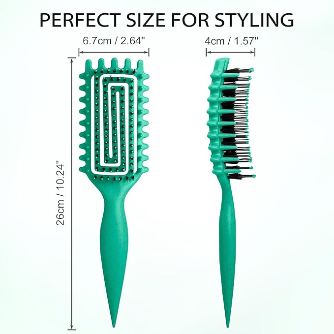 Curl Defining Brush, Curly Hair Brush with Vented Design for Detangling and Shaping, Wet & Dry Use, Reduces Pulling for Women, Men (Green)