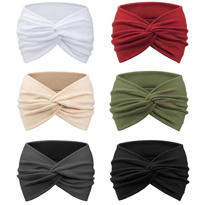 DRESHOW 6 Pack Extra Wide Headbands for Women Large Turban Headband Boho Head Wrap Elastic Hairbands Hair Twisted Knot Hair Accessories