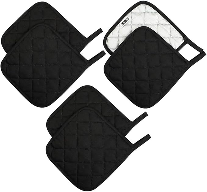 6 Pack Potholders Kitchen Pot Holders Set,Cotton Pot Holders for Kitchen 7 inch hot Pads,Heat Resistant Hot Pads for Cooking and Baking Black