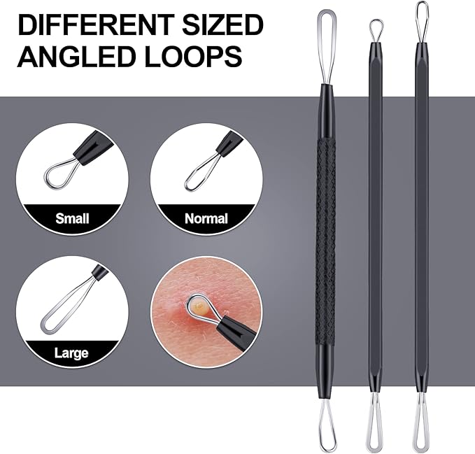 MENOLY Pimple Popper Tool Kit 10 Pcs Blackhead Remover Tool Zit Popper for Blemish, Pimple Comedone Extractor Acne Tool for Blackheads, Acnes, Whiteheads Nose Face Tools with Leather Bag