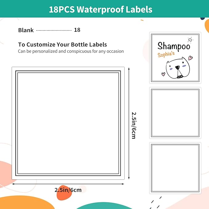 Segbeauty 18pcs Blank Waterproof Labels, 2.5in White Soap Dispenser Stickers for Plastic Glass Bottles, Handwritten Removable Self-Adhesive Labels for Shampoo Conditioner Lotion Hand Soap Dish Wash