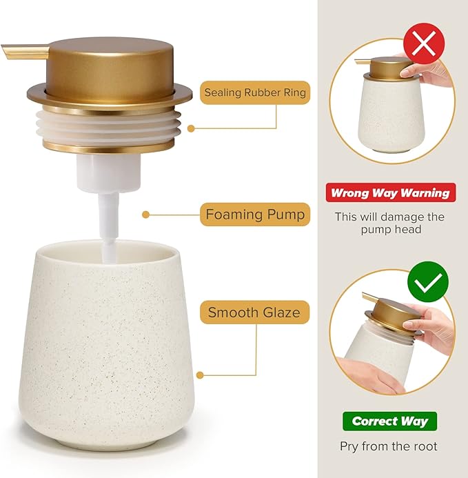 Foaming Soap Dispenser - 12 Oz Ceramic Soap Dispenser with Pump, Liquid Hand soap Dispenser for Bathroom & Kitchen, Refillable Lotion Dispenser