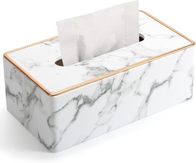 Tissue Box Cover, PU Leather Tissue Box Holder Rectangular Tissue Holders for Home/Office/Car Decoration 9.84"X5.23"X3.77" - Phnom Penh Marble