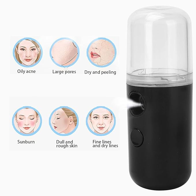 Nano Facial Mister, Mini Facial Steamer Face Humidifier Portable Sprayer, Handheld Face Mist Sprayer Rechargeable Moisturizing Hydrating Face Humidifier Sprayer (Black)