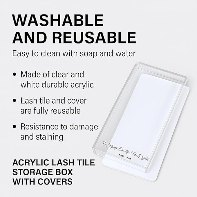 Acrylic Eyelash Storage Box - Eyelash Extension Organizer Box - Lash Organizer Tiles for Lash Extension - Perfect for Eyelash Holder, Eyelash Case and Eyelash Storage Case (clear & white)