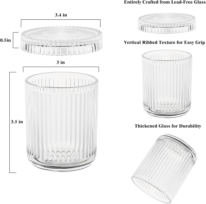 rejomiik Glass Qtip Holder Dispenser, Bathroom Canister Apothecary Jars with Lids, Vanity Makeup Accessories Storage Organizer for Cotton Swabs, Cotton Balls, Pads, Floss Picks, Clear