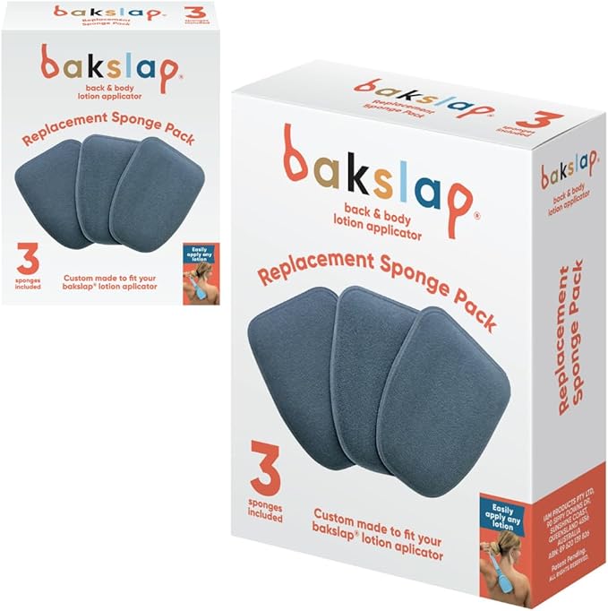 Bakslap Lotion Applicator Replacement Sponges, 2-Pack (6 Total) – Reusable Pads for Back Self-Application of Skin Cream, Self-Tanning, Beauty, and Medical Lotions – for Men & Women