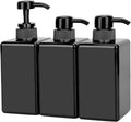 Suream Plastic Shampoo Bottles with Pump 15oz/450ml, Black Bathroom Shampoo and Conditioner Dispenser, Refillable Reusable Empty Pump Press Bottle for Shower, Massage Oil, Lotion, Liquid Soap, 3Pack