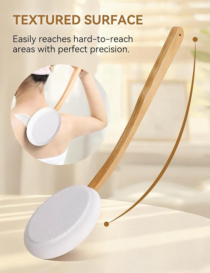 Lotion Applicator for Back, 4 Replacement Pads with 17" Curved Handle, Back Lotion Applicator for Kids, Elderly, Women, with Back Scratcher Skin Cream Medicine Moisturizer Tanner
