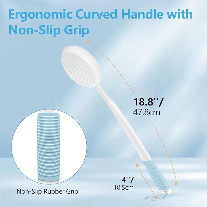19'' Lotion Applicator for Back, Long White Handle Back Lotion Applicator with Blue Non-Slip Grip & 3 Washable White Pads, Suitable for Sunscreen, Tanning & Moisturizers, for All Ages
