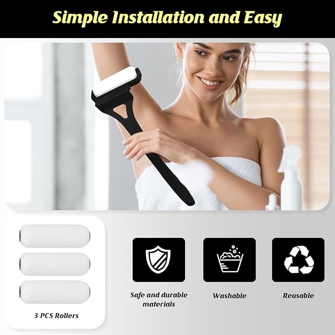 Back Lotion Applicator for Women, Foldable Long Handle Lotion Back Applicator, 3 Reusable Foam Rollers, Effortlessly Apply Moisturizer to Your Backs, Ideal Backs Lotion Applicator for Skin Cream