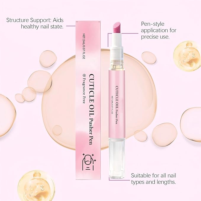 Ceramic Cuticle Pusher & Nail Oil Pen, 2-in-1 Nail Care Tool for Sensitive or Damaged Nails, Gentle Hangnail Remover, Portable Nail Pen with Stainless Steel Cuticle Cleaner (Pink)
