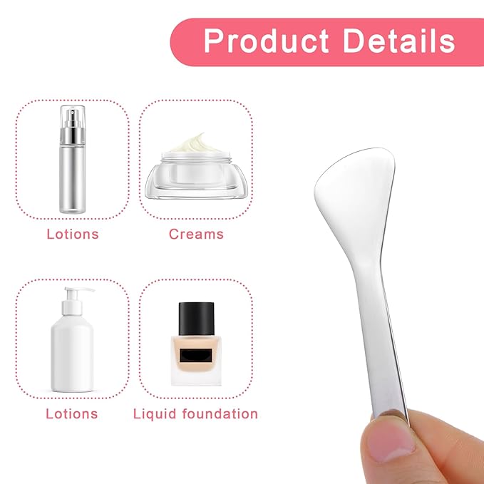 2Pcs Cosmetic Spatula, Mini Metal Makeup Spatula Reusable Cosmetic Cream Spatulas Spoon Skincare Scoop Applicator Multi-functional Facial Applicator Tool for Mixing and Sampling Face Eye Cream, Silver