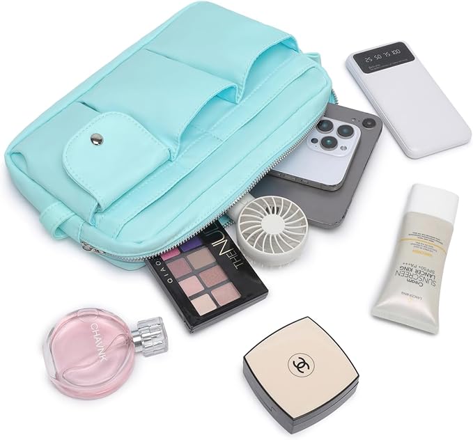 Storage Bag-arge Cosmetic Bag for Women Travel Makeup Bag Zip Up Bag Pure Cotton Canvas Can be Suspended (Mint Green)