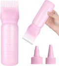Root Comb Applicator Bottle Oil Applicator for Hair Dye Hair Oiling Bottle with 2 Type Caps and Graduated Scale, 6 Ounce (Pink)