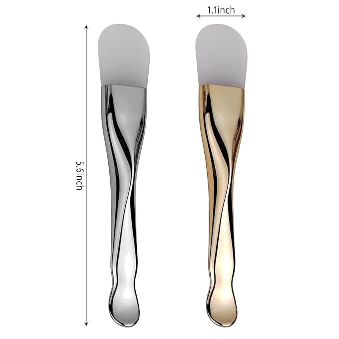 Silicone Face Mask Applicator 2 Packs Dual End Exfoliating Silicone Face Scrubber Soft Makeup Beauty Brush Tools for Clay, Cream, Gel, and Mud Facial Masks (Gold&Silver)
