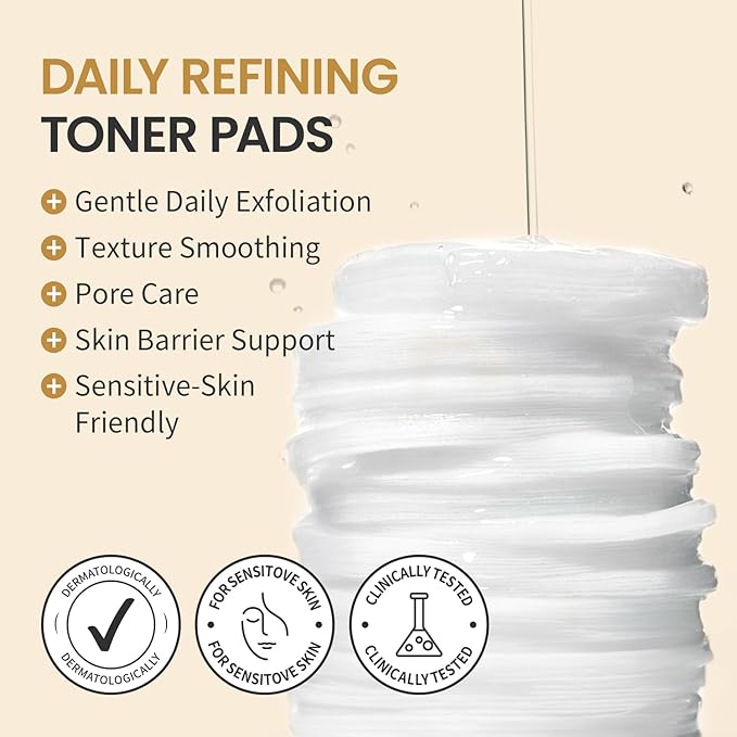 Toner Pads for Dry Dull Sensitive Skin Korean, #OOTD Retinol Ceramides Strengthen Skin Barrier Smoothing Hydrating, Toner Pad 70Pads 4.05oz 120ml