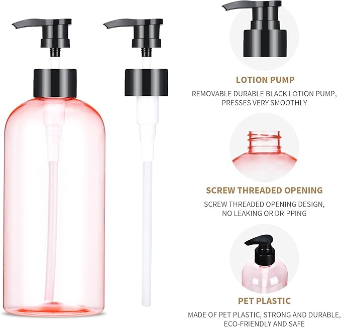 Bynccea Pump Bottle 16 oz/500 ml Empty Shampoo Pump Bottles Dispenser Portable Pump Plastic Bottles for Shampoo and Conditioner Liquid