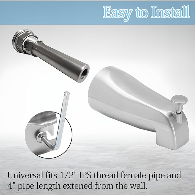 Luomorgo 1 Pc Bath Tub Spout with Diverter, Chrome Tub Spout Universal Fits 1/2" Copper Water Pipe, Bathroom Shower Bathtub Faucet Spout with Hex Wrench, Thread Tape