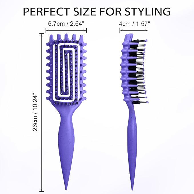 Curl Defining Brush, Curly Hair Brush with Vented Design for Detangling and Shaping, Wet & Dry Use, Reduces Pulling for Women and Men (Purple)