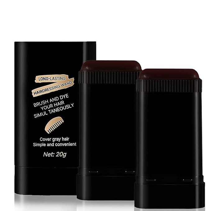 2-in-1 Instant Hair Color Stick & Comb, 2 Pcs Portable Color Touch-Up Hair Sticks with Comb, Waterproof and Sweat-Proof Hair Dye Comb, Quick Root Touch-Up for Gray Hair Coverage (Brown balck)