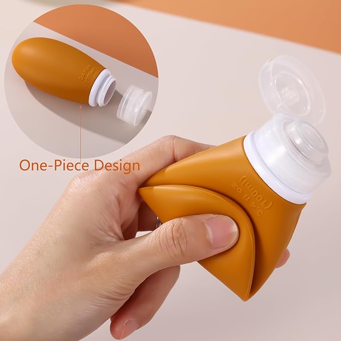 Leak Proof Silicone Travel Bottles,4 Pack 3.4oz Liquid Squeezable Refillable Portable Accessories/Cosmetic Containers,BPA Free,Travel Size Bottles for Toiletries Shampoo Conditioner Lotion(Brown)