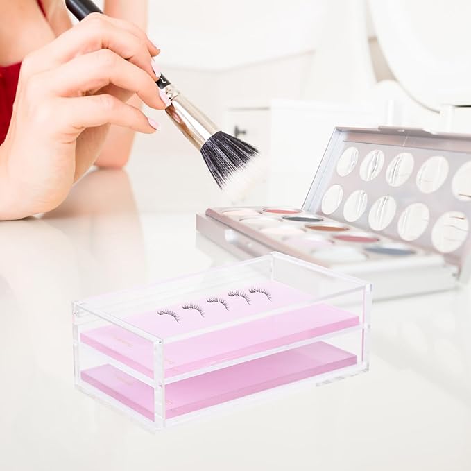 Homoyoyo Pink Acrylic False Eyelash Storage Box Lash Holder Salon Lash Case Cosmetic Display Organizer for Grafting and Travel