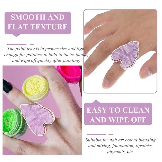 AKOAK Adjustable Mini Nail Ring Tray, Resin Nail Art Gel Makeup Plate Palette, Ring Gel Polishing Mixing Tray DIY Color Plate Nail Art Polishing Paint Plate (Heart, 3Pcs)