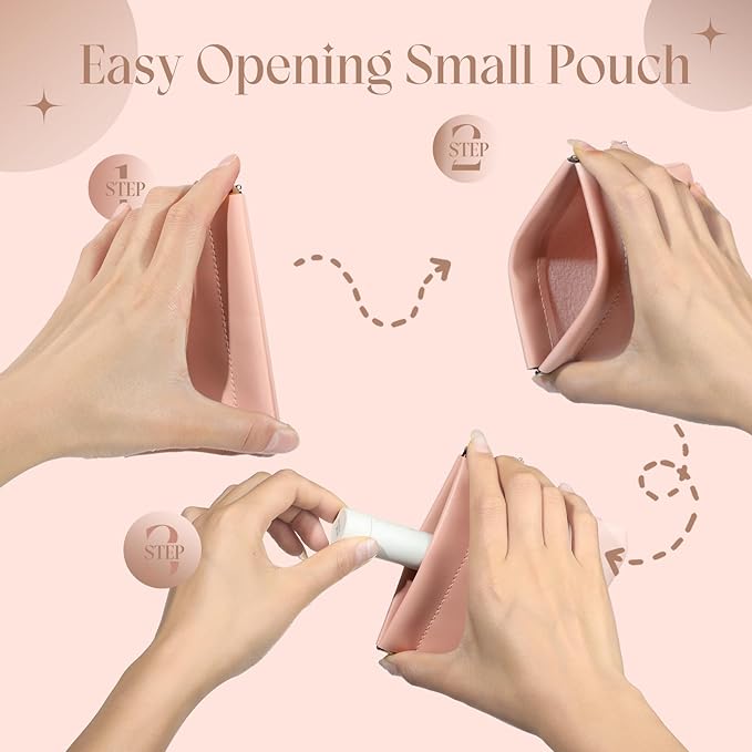 ISKYBOB 4Pcs Small Makeup Bag for Purse, 4.7in Pocket Cosmetic Bag Organizers, Waterproof PU Leather Pouches for Purse, Portable Squeeze Coin Purse for Women Mini Travel Jewelry Storage Pouch (Summer)