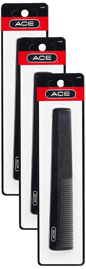 ACE GOODY ACE All Purpose Hair Comb - 7 Inch, Black - Great for All Hair Types - Fine Comb Teeth for Thin to Medium Hair,61286, 1 Count (Pack of 3)