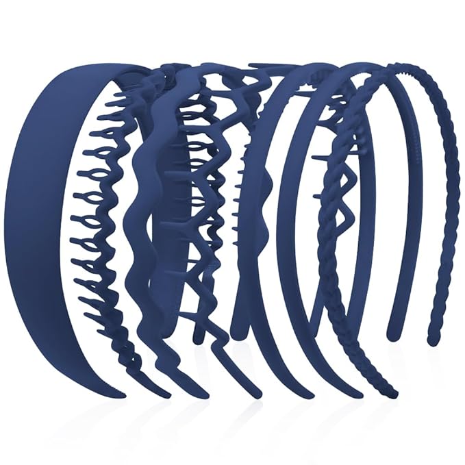 AHONEY 7 Pack Blue Headbands for Women Mens Headbands with Teeth Non Slip Hairbands for Women's Hair Accessories Comb Headband Diademas Para Mujer (Navy blue)