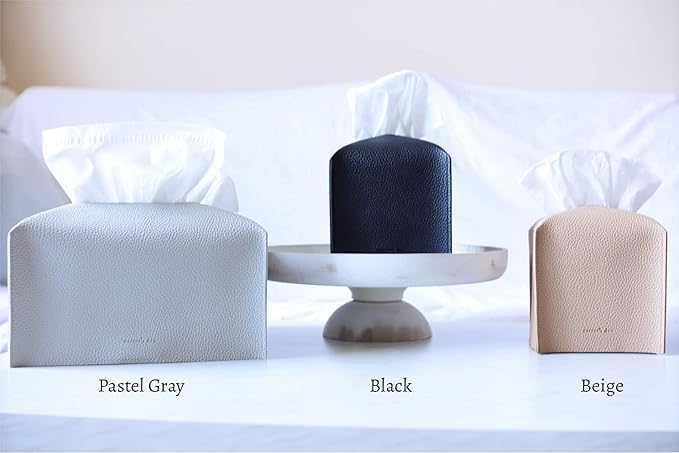 Tissue Box Cover Holder, Square with Bottom Belt by Carrot's Den - PU Leather Decorative Organizer for Tabletop, Bathroom, Car, Office | Black