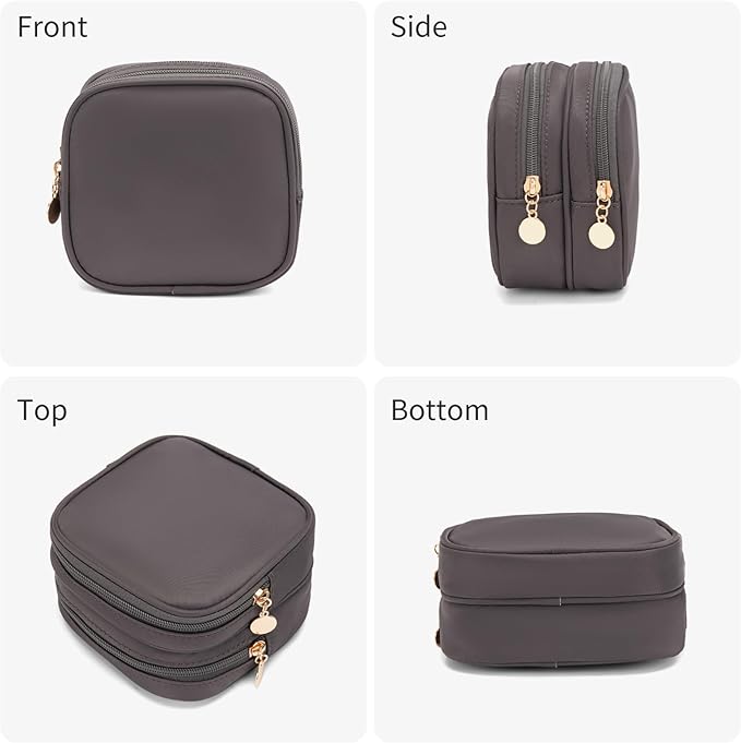 Small Makeup Pouch, Double Zipper Cosmetic Bag, Travel Makeup Bag, Cute Makeup Bag for Purse, Mini Toiletry Bag (Dark Grey)