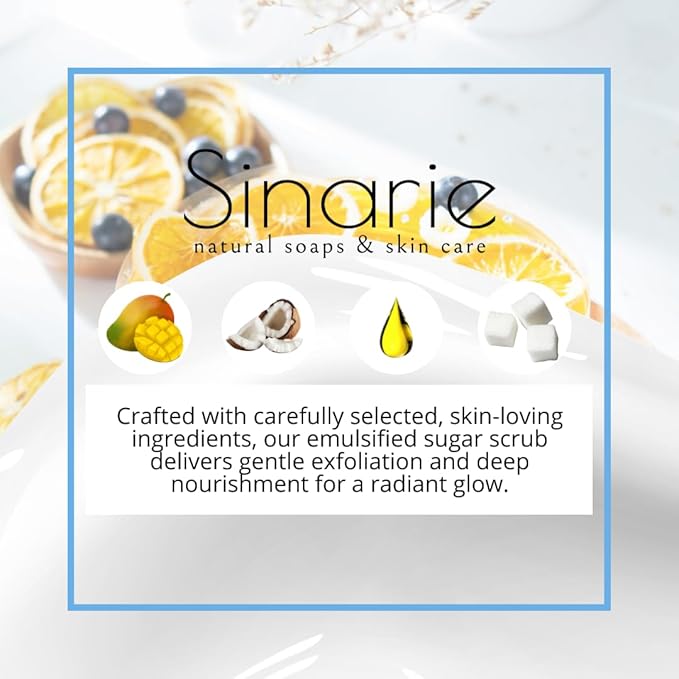 Exfoliating Sugar Scrub for Body – Hydrating Moisturizing Body Polish with Natural Oils – Gentle Spa Skincare for Smooth, Glowing Skin (5 oz., Lemon Berry (Lemon & Blueberry))