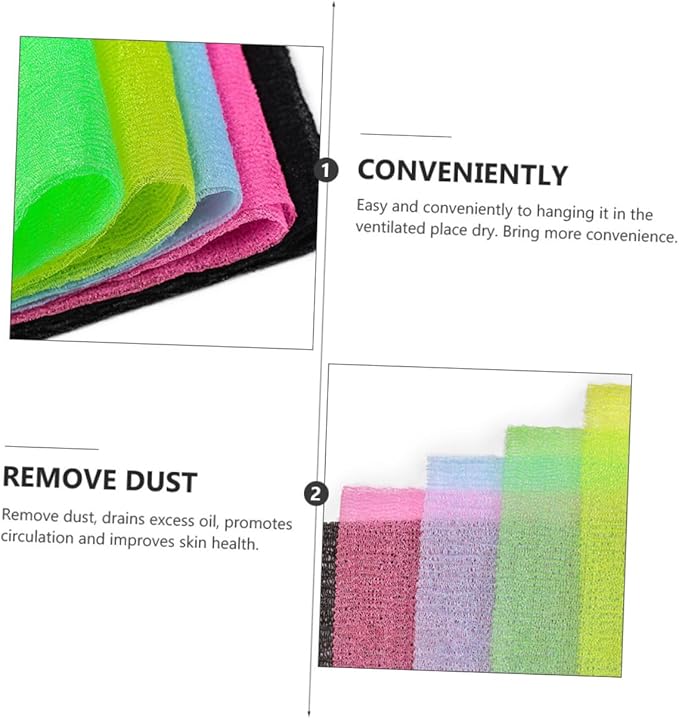 5Pcs Back Scrubber Strap Exfoliating Body Washer for Shower Comfortable Long Strap for Back Neck and Shoulders Cleaning for Family Use Random Color