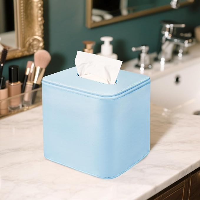 Tissue Box Holder Square PU Leather Stylish Facial Tissue Box with Magnetic Closure Decorative Cube Tissue Box Cover for Bathroom Vanity Office