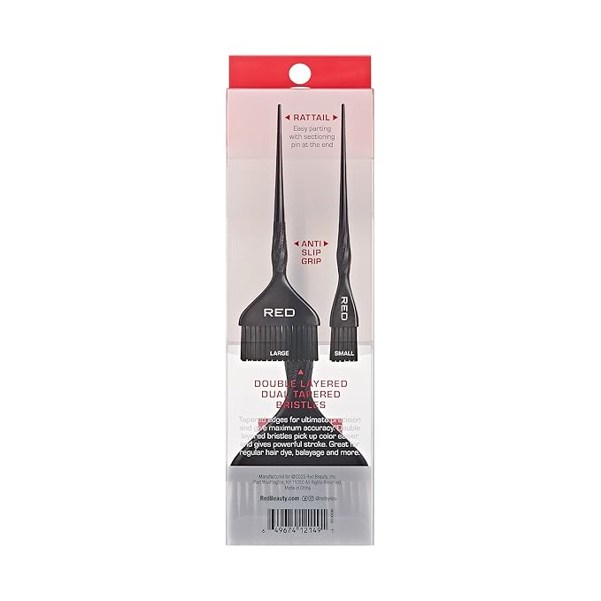 RED by Kiss Professional Dual Tapered Hair Dye Brush, Double Layered Bristles, Non-Slip Spiral Handle, Salon Precision Tool (Large, Small 2 PK)