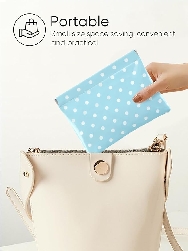Dots Leather Makeup Pouch Set for Women Small Make Up Bag for Purse Waterproof Initial Makeup Cosmetic Bags Pouches for Purse Aesthetic Travel Toiletry Bag,Blue White