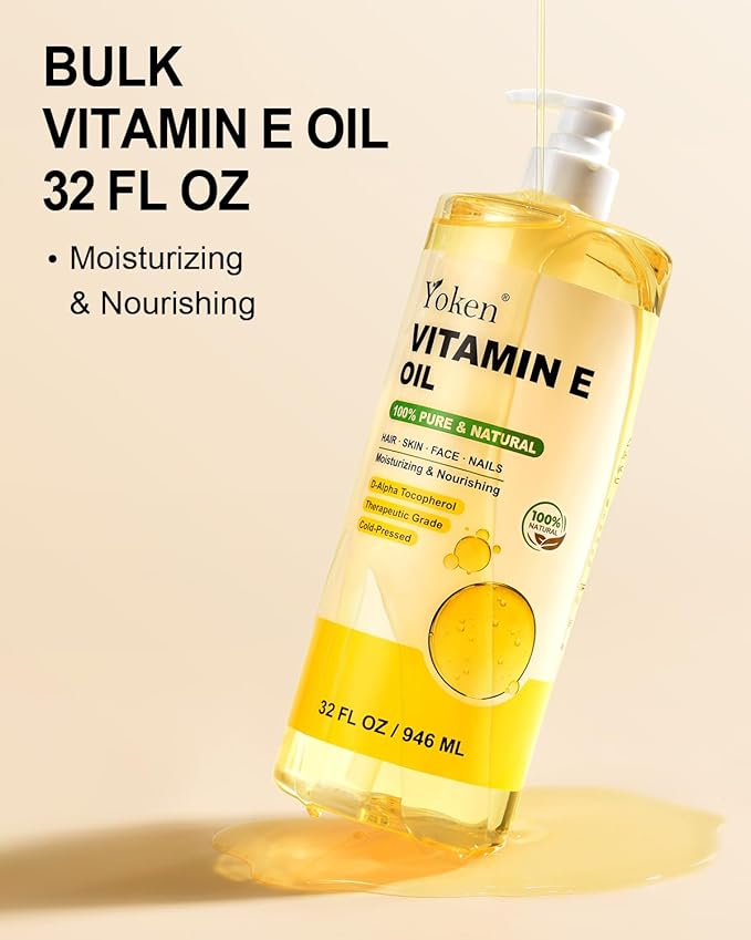 Vitamin E Oil 32 Fl Oz Vitamin E oil for Skin Bulk Vitamine oils for Face Perfect DIY Bath and Body Oil Cold Pressed Hexane Free Non-GMO Gluten Free Formula