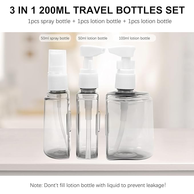 Skycase Travel Bottles - Leak Proof Refillable Tsa Approved Travel Size Toiletries, 3 in 1 Liquid Bottles Containers with Labels and Funnel Airplane Accessories Kits for Lotion Liquid (Blue)