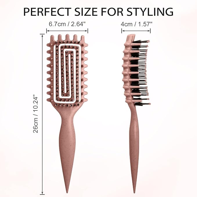 Curl Defining Brush, Curly Hair Brush with Vented Design for Detangling and Shaping, Wet & Dry Use, Reduces Pulling for Women and Men (Pink Brown)
