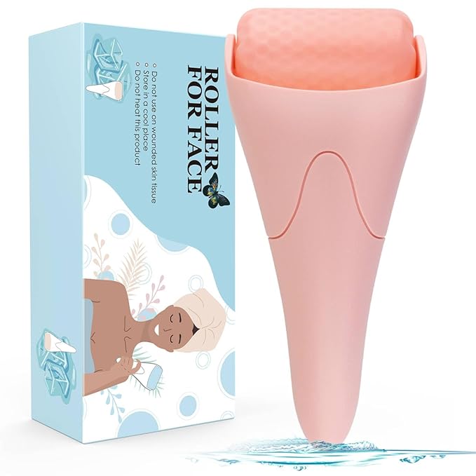 Ice Roller for Face,Eyes,Women Gifts Idea,Therapeutic Cooling to Tighten Brighten Complexion and Reduce Wrinkles,Massager Under Eye Puffiness,Migraine and Pain Relidf (Pink)
