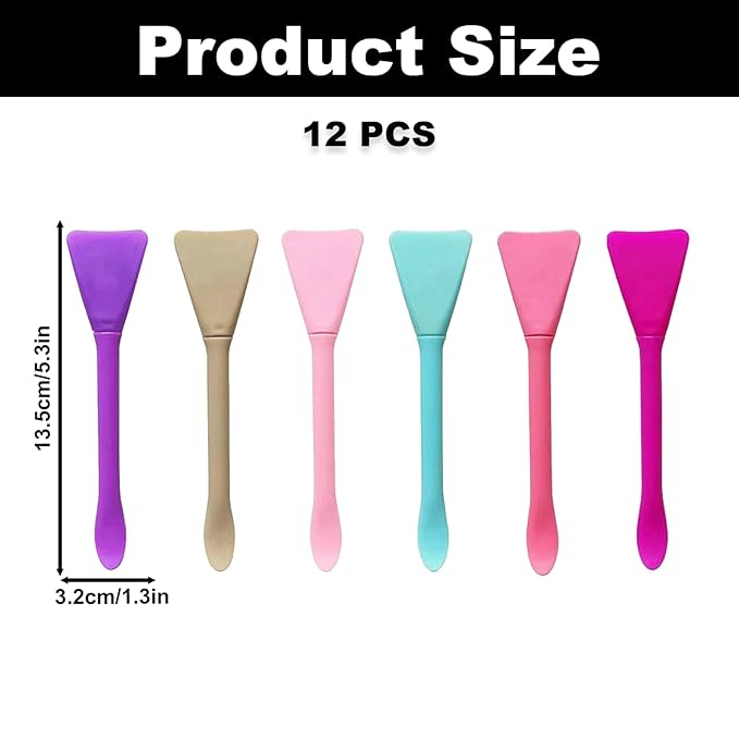 12PCS Silicone Face Mask Brushes, Face Mask Applicator, Skincare Spatula, Skin Care Lotion Applicator, Spa Makeup Tools for Facial Cream Mask Mixing and Sampling