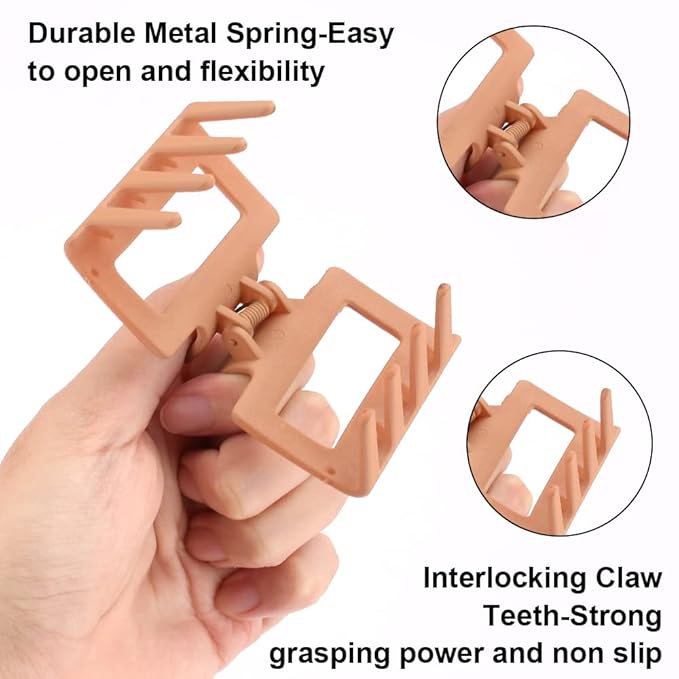Ahoney 4 Pack Hair Clips: 2 Matte Clips, Square Claws for Thin and Thick Hair, Cute for Women