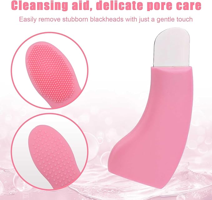 Blackhead Remover Tool, Silicone Stainless Steel Blackhead Extractor Deep Clean Black Head Remover for Face Nose with Silicone Brush Dust Cover Face Scraper Tool for Women (Pink)