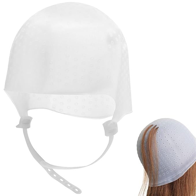 Hair Highlighting Cap Highlight Caps for Hair, Soft Comfortable Silicone Highlighting Cap with Adjustable Strap, Reusable Dye for
