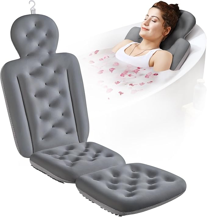 Full Body Bath Pillow for Bathtub, Thick Bathtub Cushion with Laundry Bag, Luxury Tub Pillow for Bath for Headrest Neck and Back Support Gray 56" x 16"